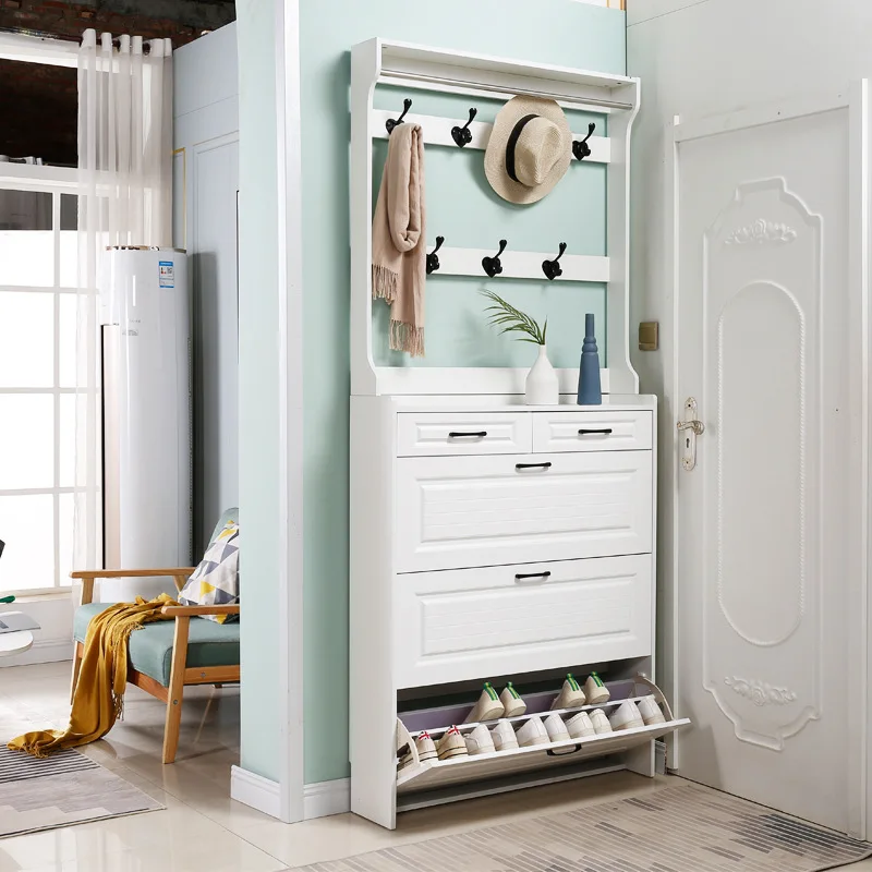 Modern simple shoe cabinet with hanger multi-function large-capacity foyer porch cabinet small apartment ultra-thin