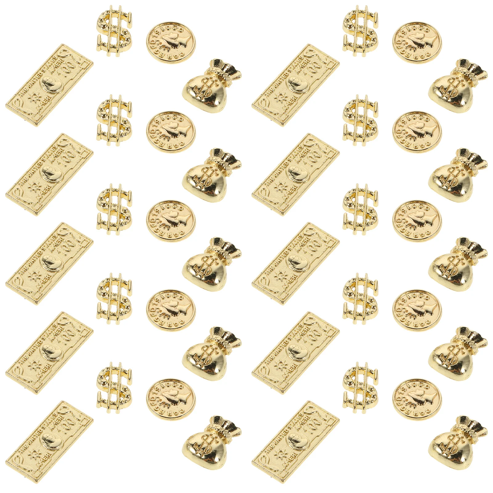

200Pcs Gold Nail Art Charms Set Assorted Money Bag Dollar Coin Metal DIY Manicure Accessories Assorted Nail Charms