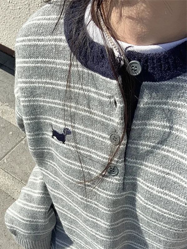 

Retro American Striped Ne Sweater Women Loose Design Versatile Knitted Base irt Trendy Long Sve