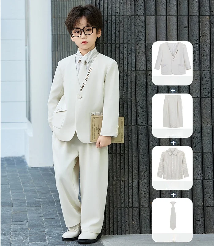Boys' Spring Summer Casual Suit Set Flower Boy Birthday Formal Wear Hosting and Recitation Performance Costume