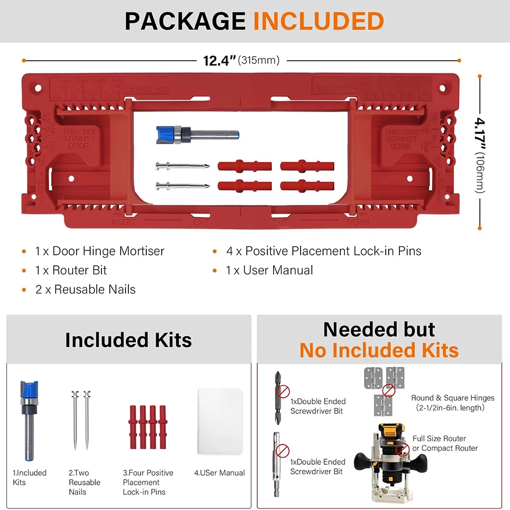 Stainless Steel Door Hinge Router Template Set Mortising Jig Kit for 14 Round 58 Round Square Corner Hinge Fit