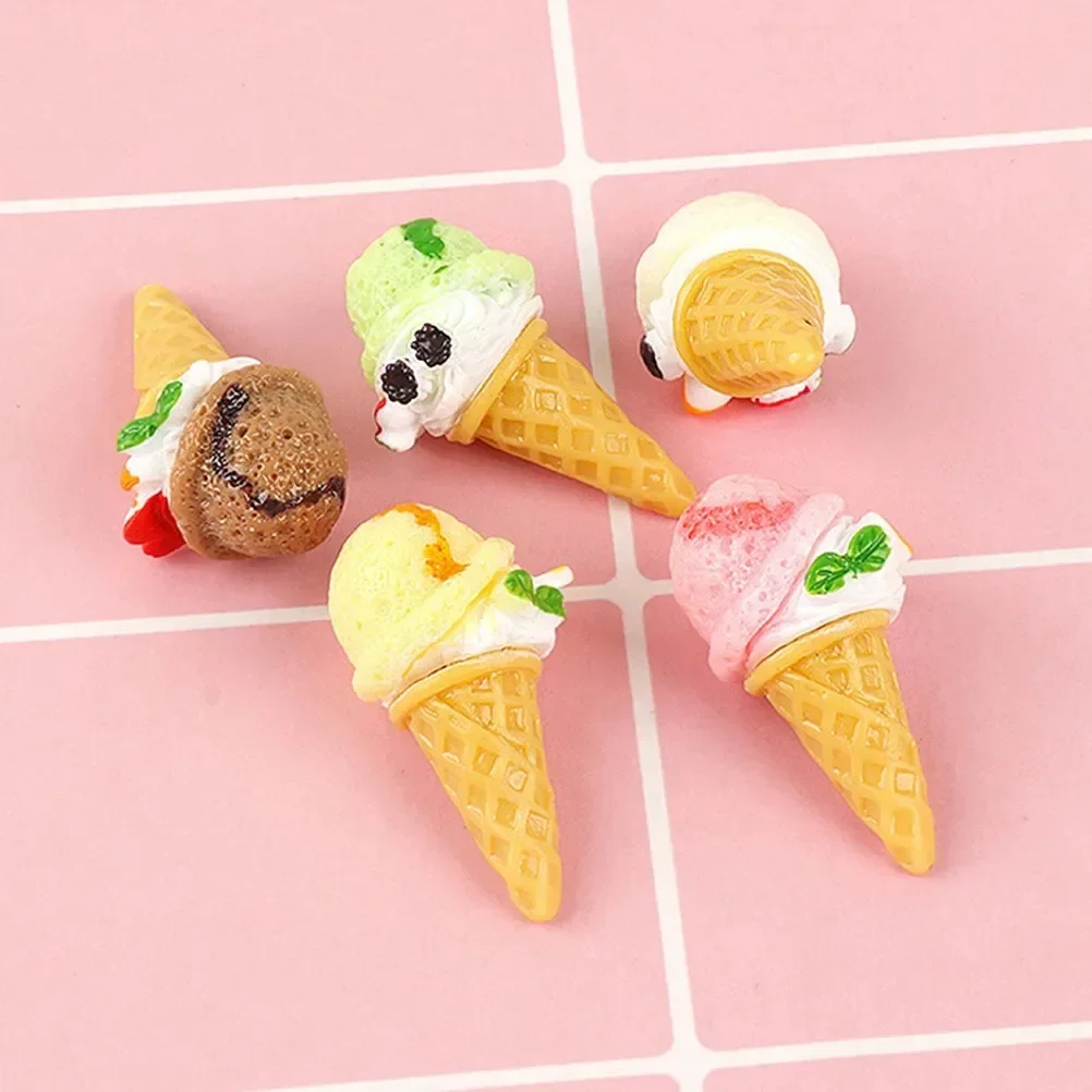 5Pcs Mixed Color Realistic Mini Artificial Ice Cream Cone, Fake Dessert Ornament for Display and Photo Prop, Dessert Shop Decor