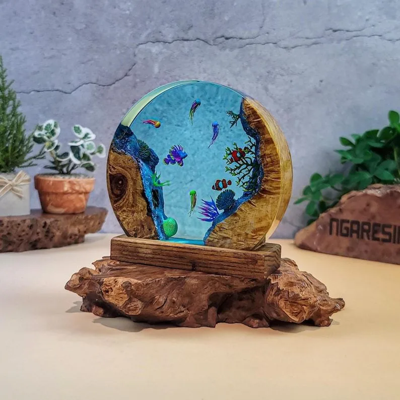 Tropical Fish and Coral Reef Resin Marine Luminous Ornaments Atmosphere Home Decoration Crafts Gifts
