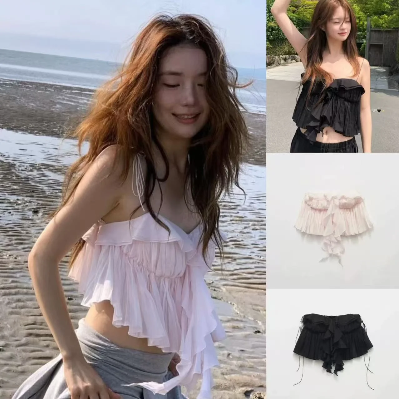 

Romantic Lace Trim ort Strapl Vest Top Summer 2025 TheBarnet Cotton Casual Korean Sle Women's Faion Outerwear