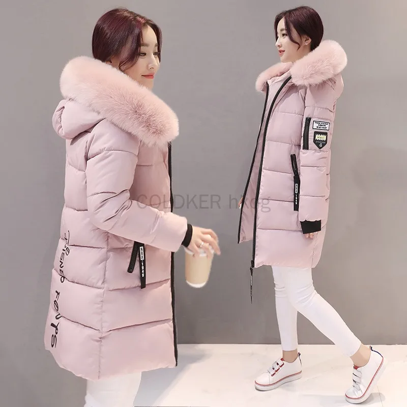 Drop Shipping Winter Women Coat Parkas White Red Mid-length Hooded Padded Jacket Big Fur Collar Warmth Jacket Cheap Wholesale