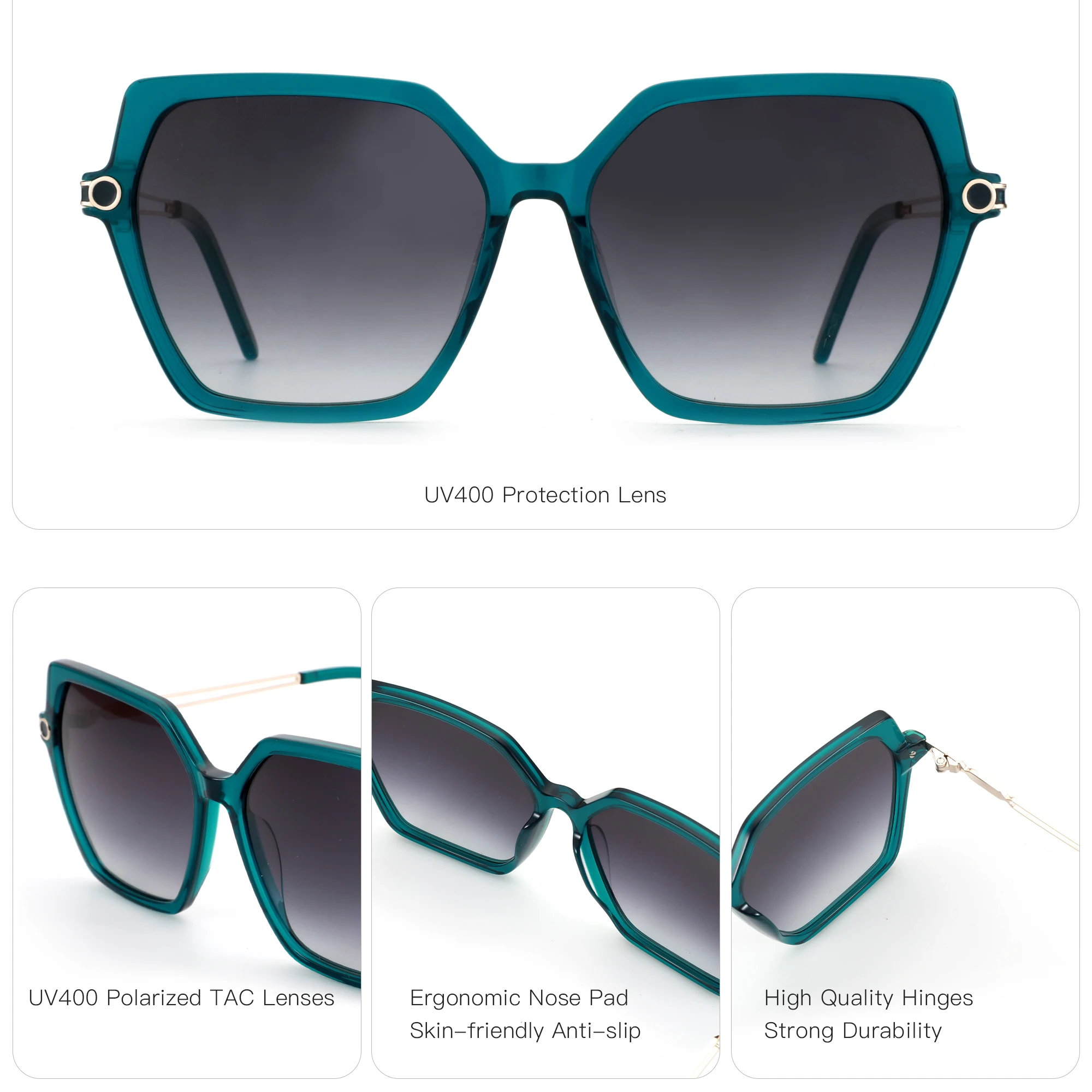 BLUEMOKY （L Size）Popular Acetate Polygon Polarized Prescription Sunglasses For Women UV400 Progressive Optical Sun Glasses