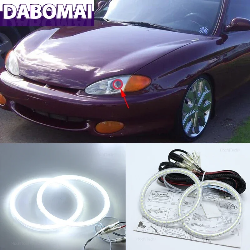 

Дневные ходовые огни DRL для Hyundai Tiburon Coupe 1996, 1997, 1998, 1999, супер яркий белый цвет 3528 SMD Led Angel Eyes Kit