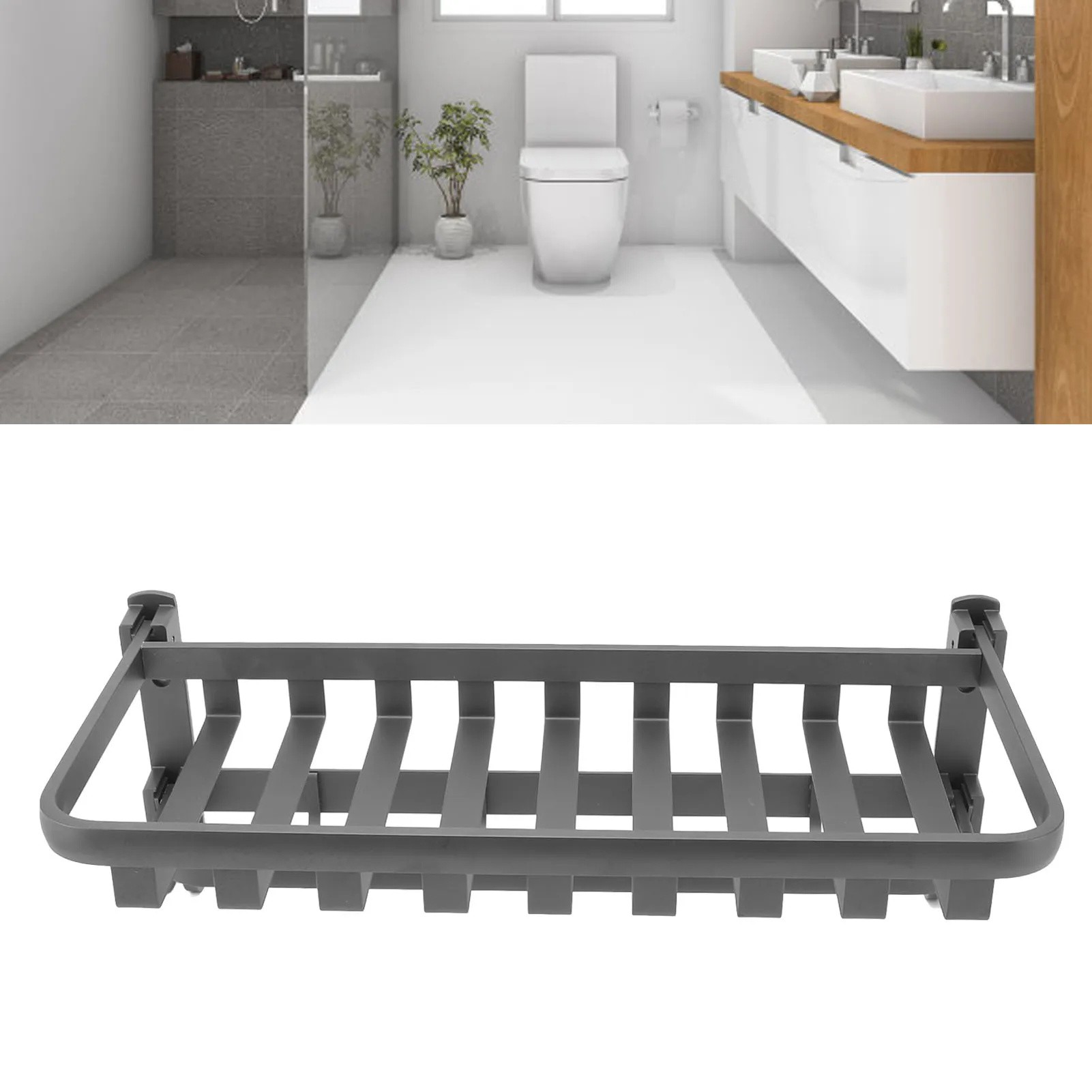 1pc Foldable Towel Shelf With Towel Bars Hooks Punch Free Rust Resistant Bathroom Towel Rack For Kitchen Bath Silver