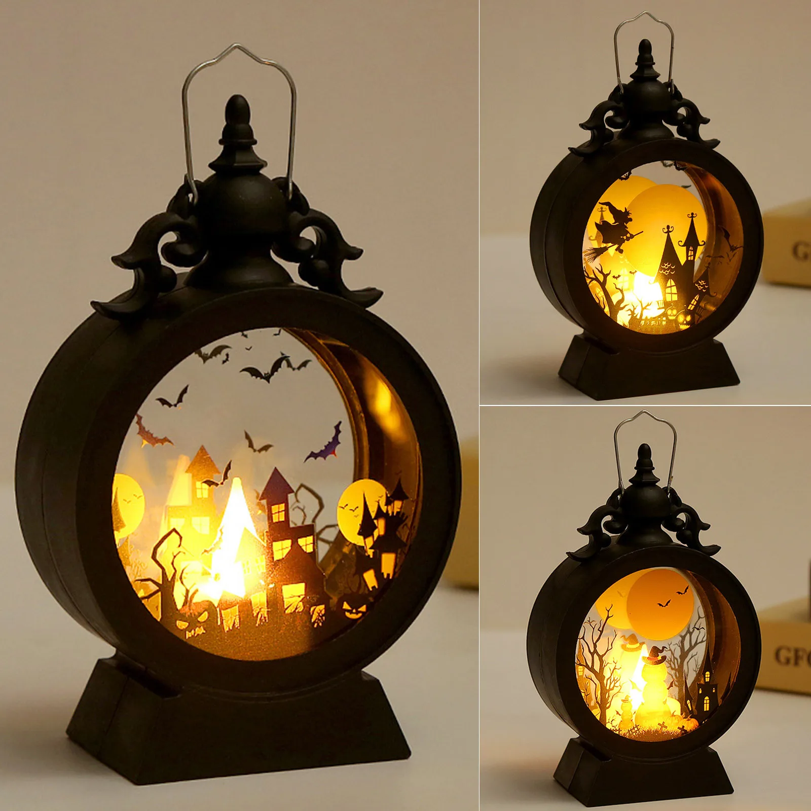 Linterna de Castillo Vintage gótica para Halloween, farol decorativo de viento con borde cruzado, luz de caballo redonda Retro de mano, decoraciones para fiesta en casa