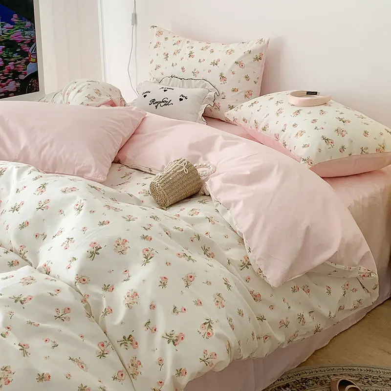 

New Floral Bedding Set Fashion Ins Duvet Cover Flat Sheet Pillowcases No Filler Full Queen Size Hotel Home Soft Bed Linens