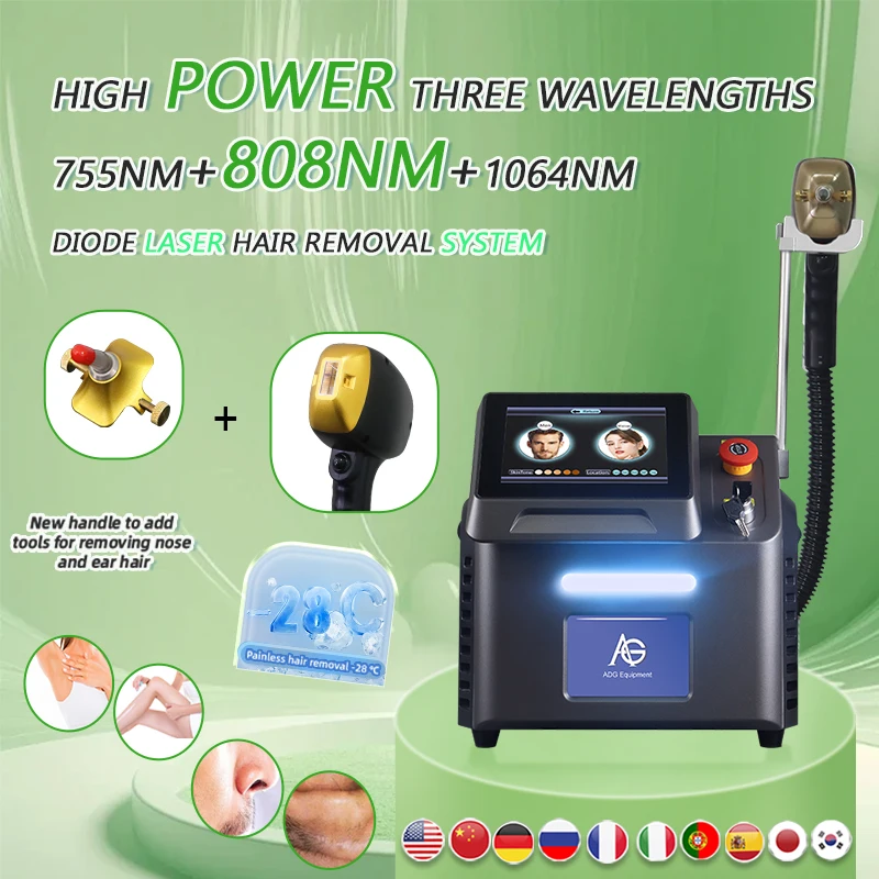 Professional Salon OEM 1600W 2000W 808 Diode Laser 3 Wavelength Portable Machine Skin Rejuvenation Permanent Hair Removal Laser