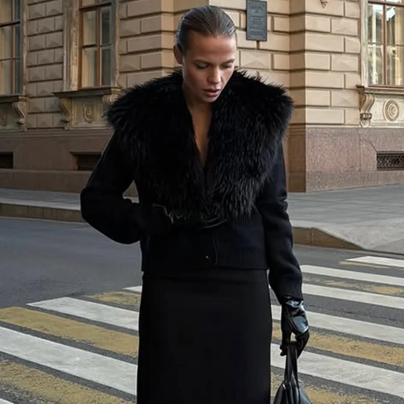 

TARUXY меховой воротник, милый кардиган, женский однотонный тонкий вязаный кардиган на пуговицах с длинными рукавами, женский осенне-зимний дорожный кардиган