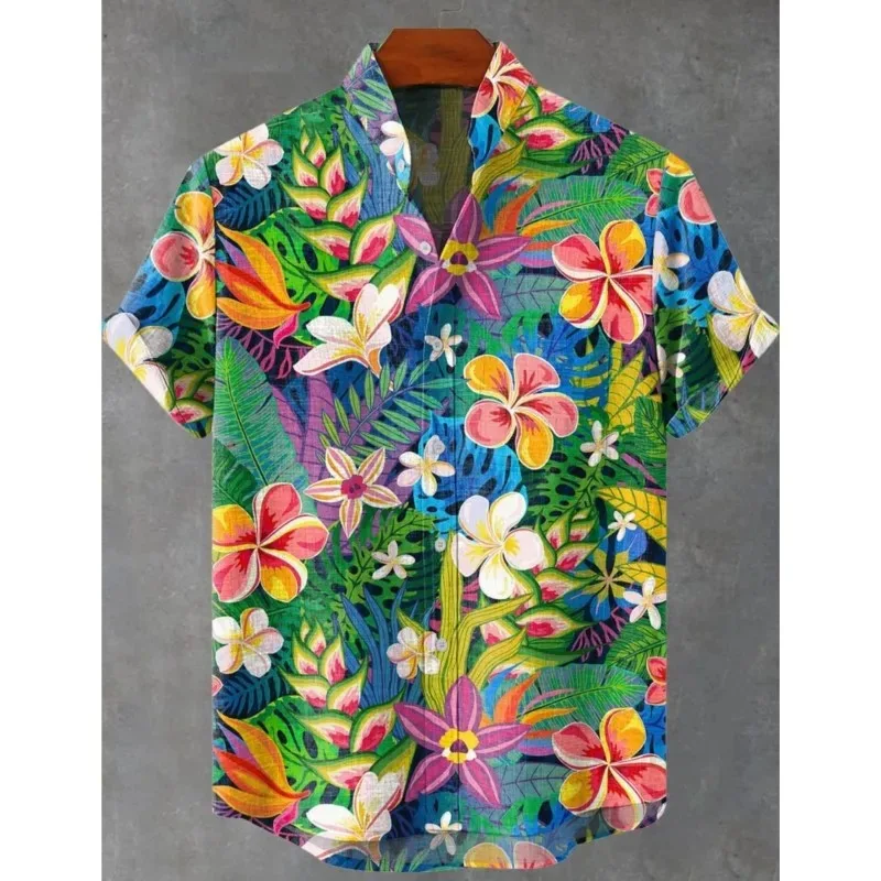 

Summer Print Comfortable Linen Short Sleeved Shirt Casual High-quality Button Top 2026 Men's Hawaiian Beach Shirt Refreshing