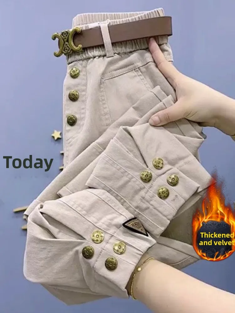 Hoge taille Thiened Fce Harlan broek dames herfst winter nieuwe Sle casual broek klein formaat werkkleding broek