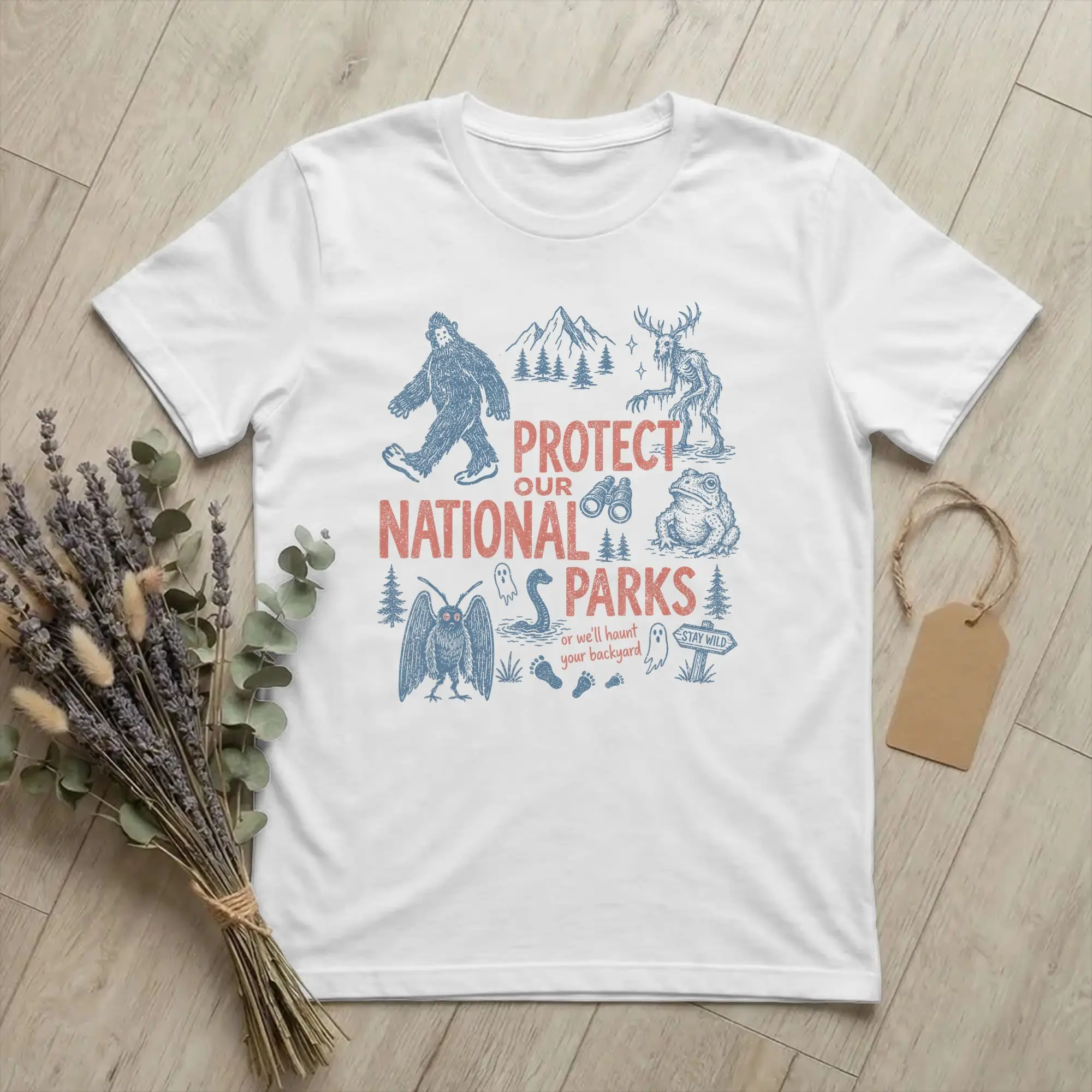 Protect Our National Parks Horror T-Shirts Men Crewneck T Shirts Mothman Cryptid Weirdcore Short Sleeve Tees Plus Size merch