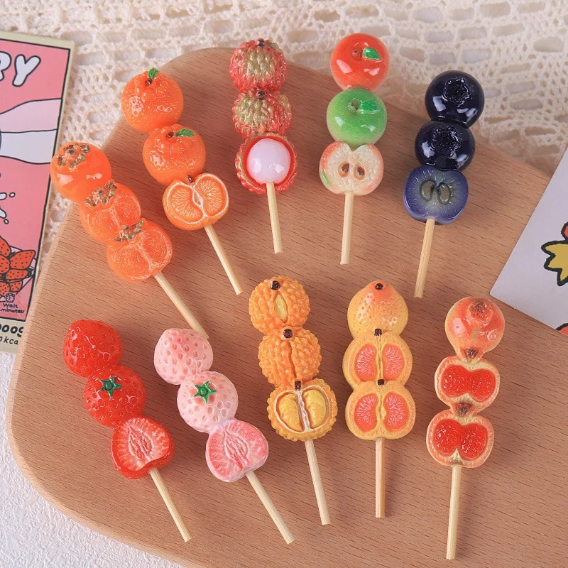 Mini Candied Fruit Skewer Models Apple Blueberry Tanghulu Resin Miniature Food Accessories DIY Pendants Desktop Decorations