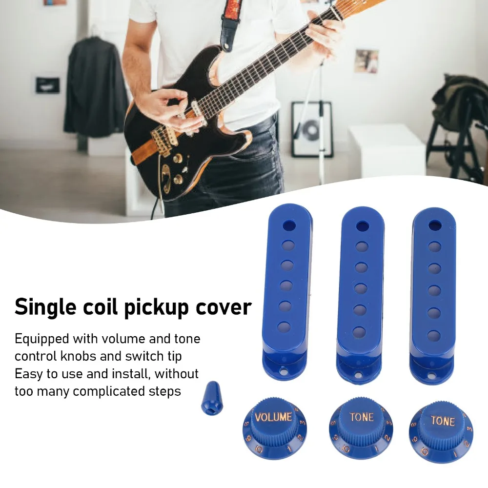 3PCS Professional ABS Single Coil Pickup Cover 1 Volume 2 Tone Blue Pickup Mounting Ring Set Switch Tip Cap Electric Guitar
