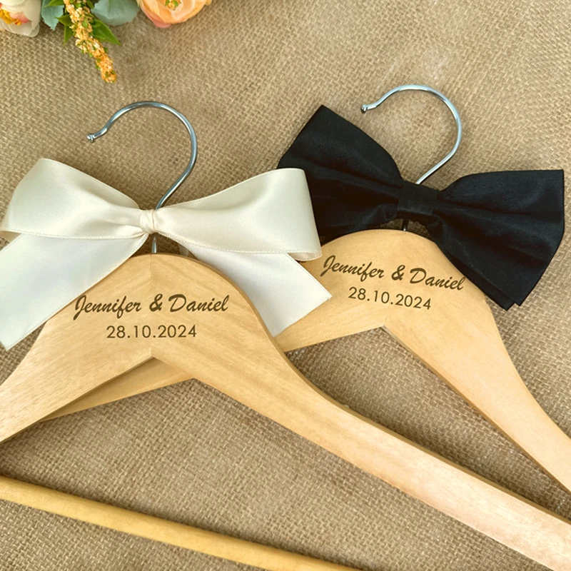 Free Personalised Wedding Hanger Custom Wedding Dress Hanger Bridal Hanger Engraved Names Date Text Wood Bridal Shower Gifts