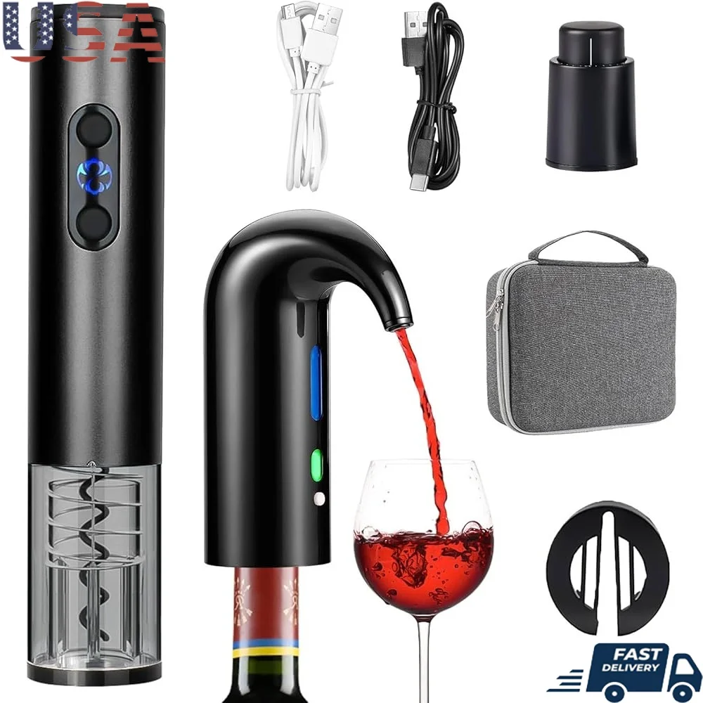 

Electric Wine Opener Set Rechargeable Wine Aerator Dispenser Foil Cutter Vacuum Stopper USB Charging Bottle Opener Gifts Wine