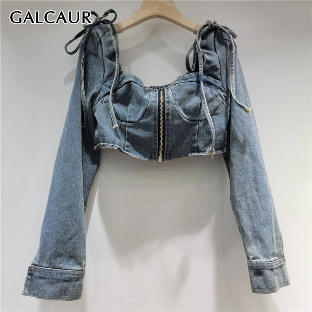 

GALCAUR синяя куртка на шнуровке, женская свободная уличная одежда с квадратным воротником и длинными рукавами, сексуальные женские куртки, осенняя мода, новинка