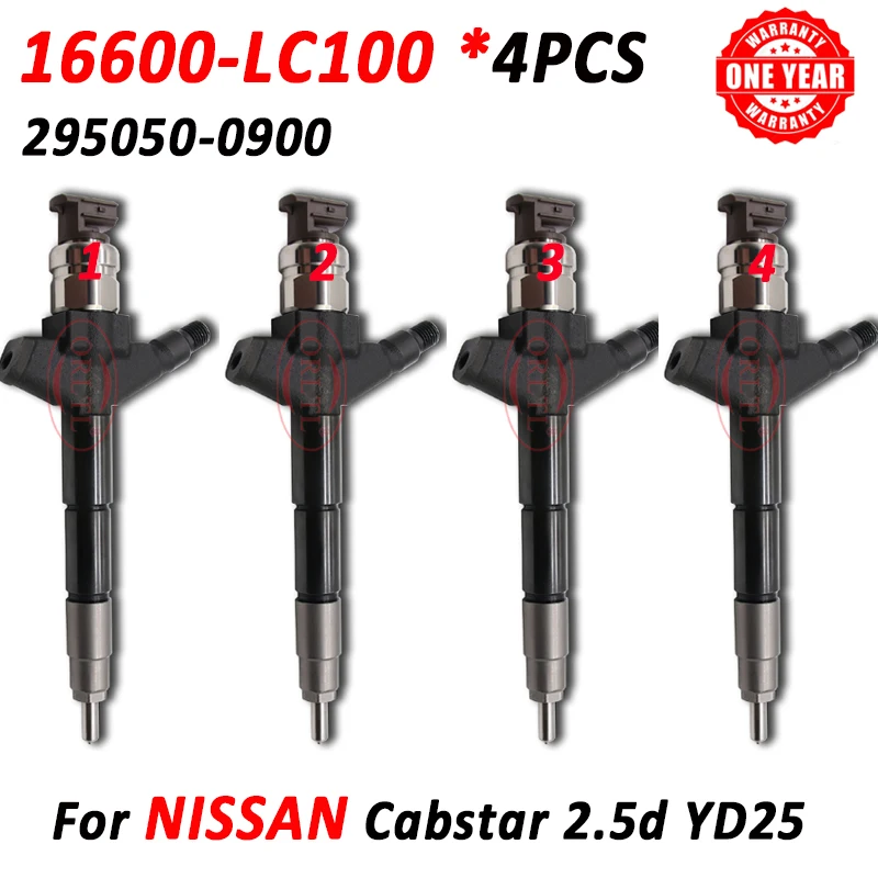 

4pcs 16600-LC100 Diesel Fuel Injector Nozzle 295050-0900 16600LC100 For Nissan Cabstar 2.5d YD 25 Euro5 16600 LC100