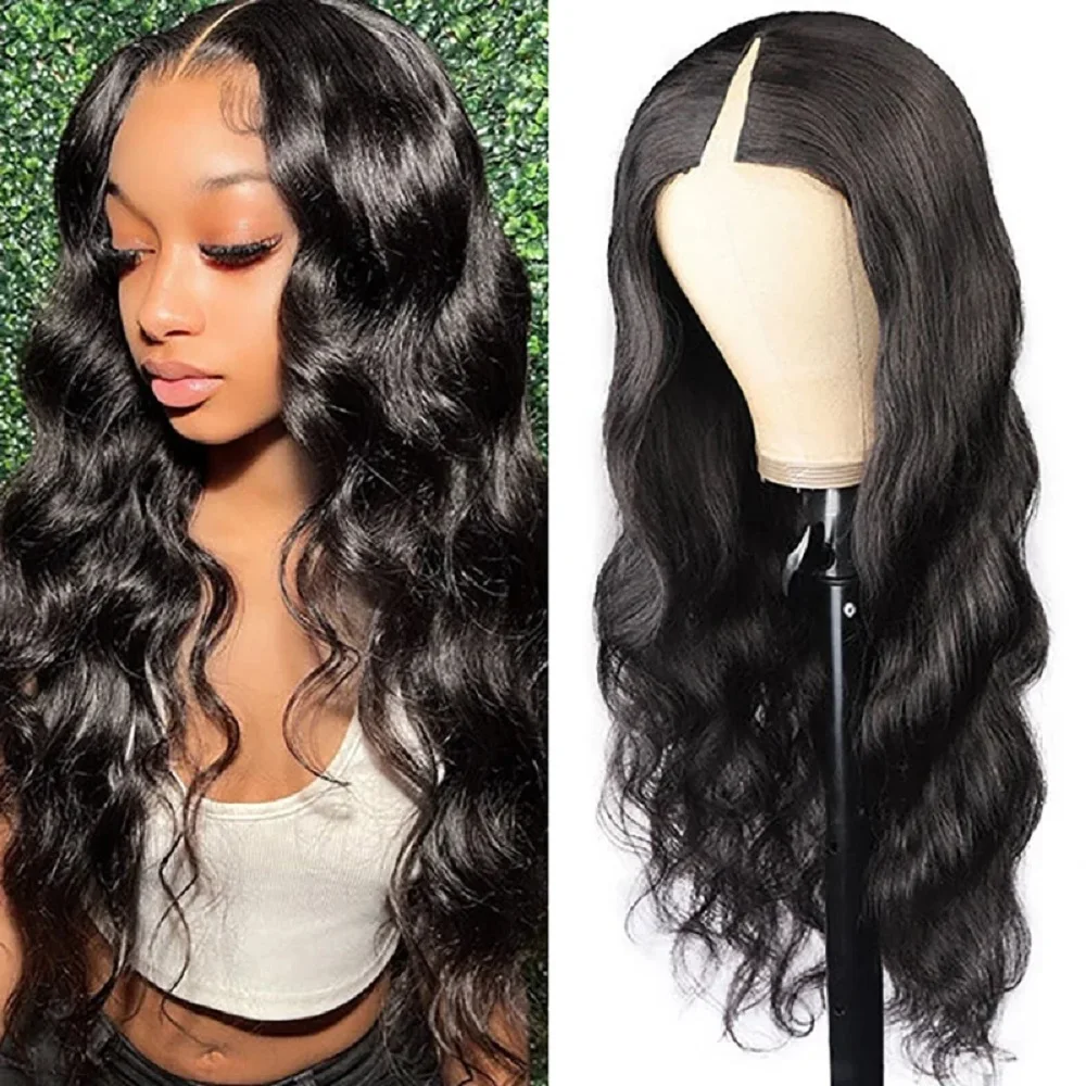 200 Density Natural Colored Body Wave Human Hair For Women 30 32 Inch Ready To Wear V Part Body Wave Gluess Human Hair Wigs