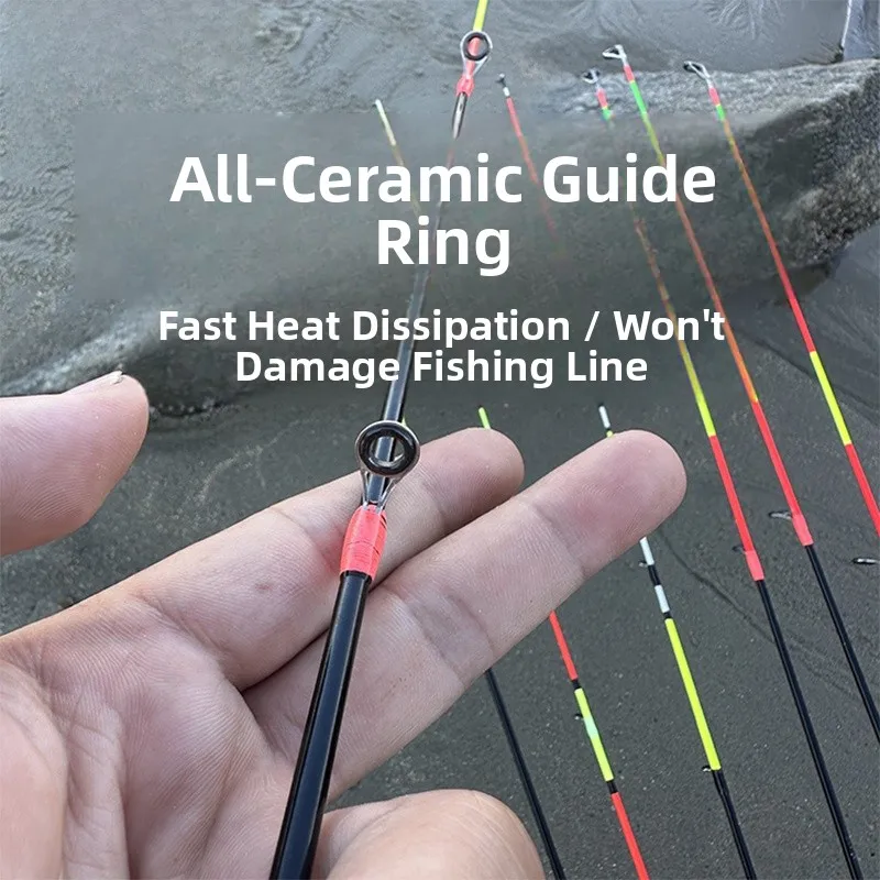 قصبة صيد من التيتانيوم والكربون مكونة من قسمين للصيد من الشاطئ، مع رأس ثقيل متناسق، مناسبة للأنهار والجداول والبحيرات والمحيطات