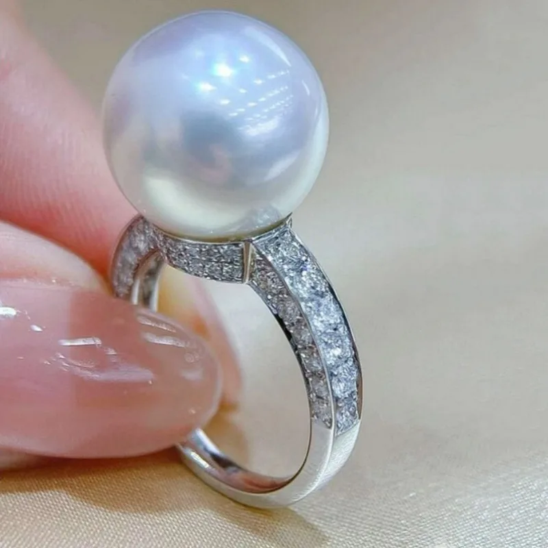 Luxurious Silver Plated Inlaid Synthetic Pearl Ring Women's Gorgeous Temperament Ring Wedding Engagement Promise Jewelry