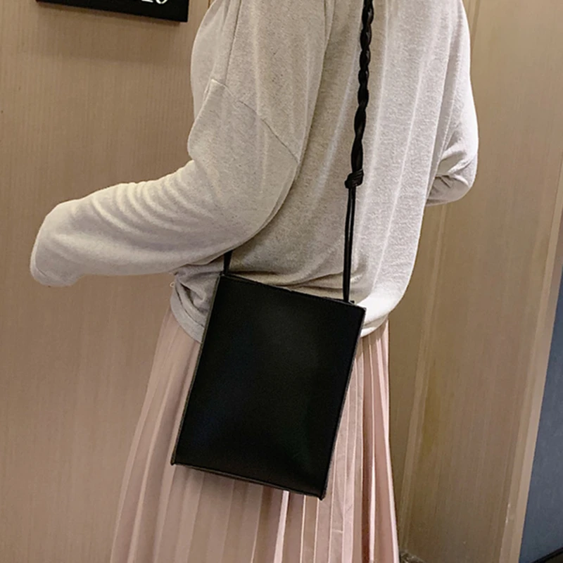 Tas Persegi Kecil Sederhana Baru Tas Bahu Kurir Modis Tas Selempang Sabuk Tenun Tas Tangan Kantung Ponsel Kulit PU Kasual