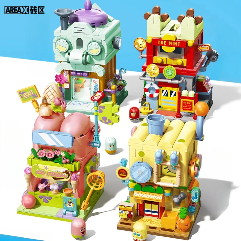AREAX SpongeBob SquarePants Building Blocks Street View Series Puzzle Assembly Model Toys Male and Female Birthday Gifts