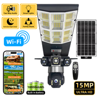 Wifi Outdoor Solar Camera Street Lights 16000mAh Battery 3 Light Modes Motion Detection Sensor Remote Control Triple Lens IP Cam