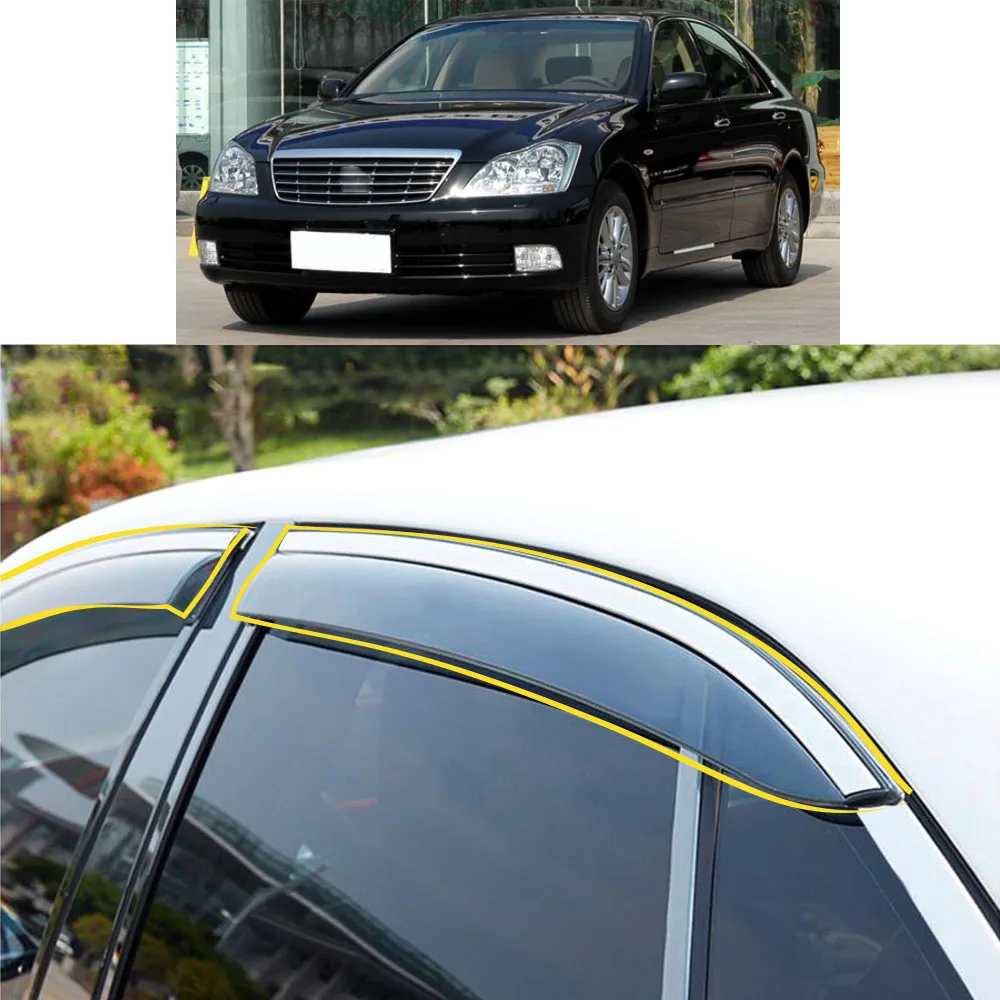 Car Body Styling Sticker Plastic Window Glass Wind Visor Rain/Sun Guard Vent For TOYOTA Crown 12th 2005 2006 2007 2008 2009