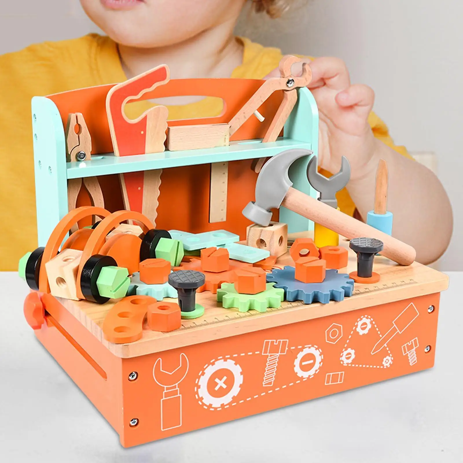 Wooden Tool Toy Assembly Set Montessori Hand Eye Coordination Educational Toys Wooden Building Toys Multiuse for Ages 3-6 Home