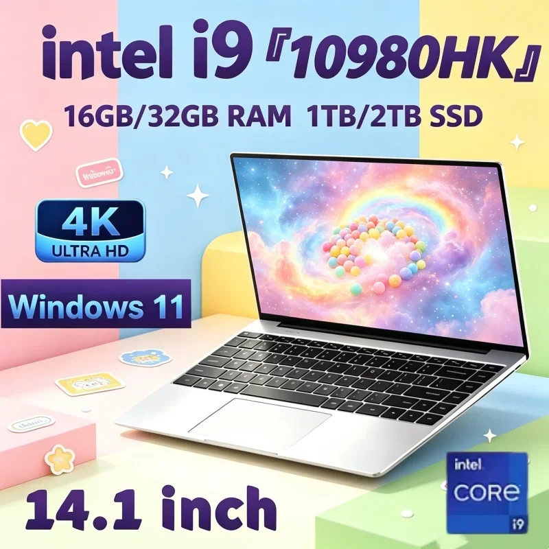 2026 Intel I9 10980HK Vivid 14.1 Inch Laptop 32GB RAM 2TB SSD Pro Gaming Notebook 1920x1080 Office High Performance