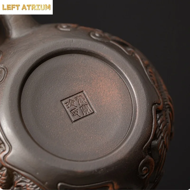 Jianshui Purple Pottery Dragon Carving Teapot Hand Painted Antique Relief Teapot Household Teapot Kungfu Tea Set Kettle