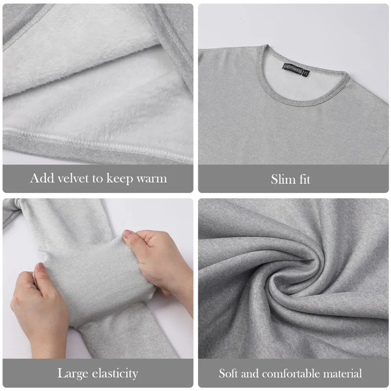 รักษาความอบอุ่นชุดลองจอนสำหรับผู้ชายเสื้อแขนยาวสีทึบเทอร์โมสำหรับฤดูหนาวของผู้ชายลำลอง