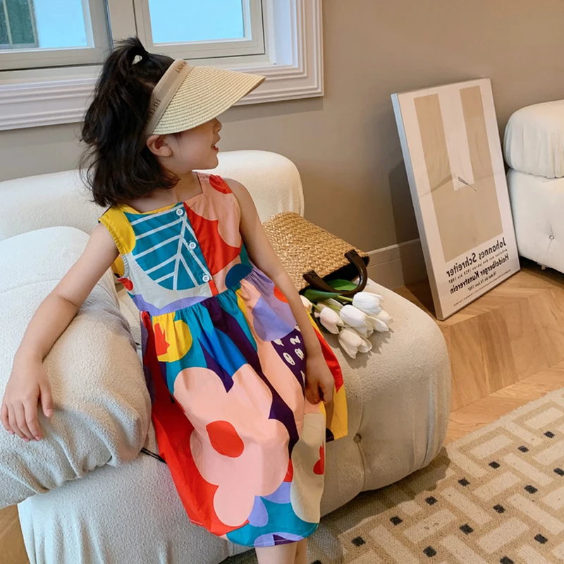 Humor Bear Summer Sundress Girls Dress Casual Color Contrast Clothing Jumper Striping Holiday Wear Children\'s Clothing