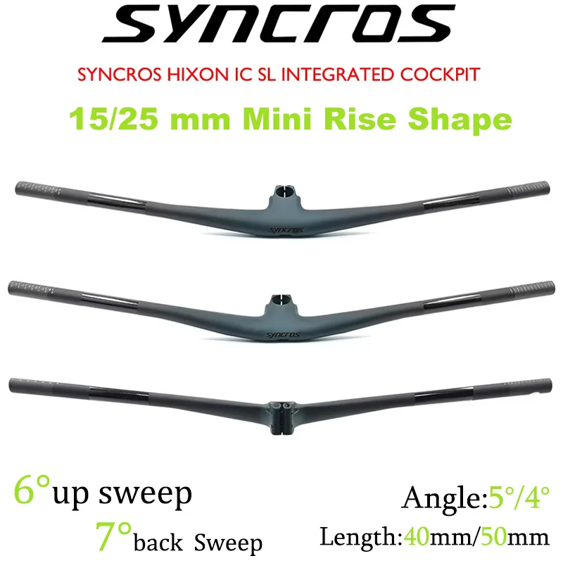 SYNCROS HIXON IC SL Integrated Cockpit Carbon Fiber MTB Handlebar 4°/5° 15/25mm Mini Rise 40/50mm Stem All Mountain Cycling XC