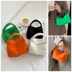 Fashion Rhombus Embroidered Nylon Pillow Bag Mini Women's Handbag Top Handle Handheld Girl Makeup Bag Small Satchel Phone Pouch