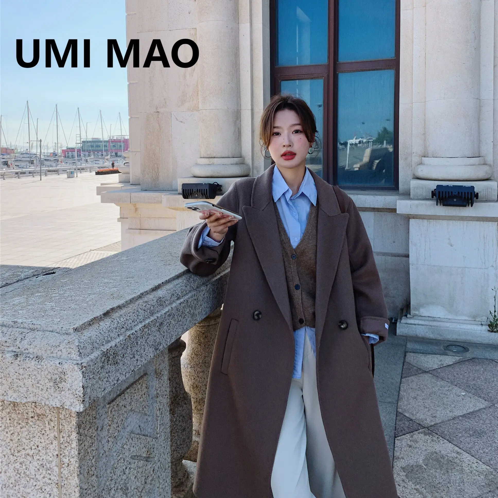 

UMI MAO шерстяное пальто женское осенне-зимнее длинное издание толстое двустороннее шерстяное пальто ручной работы женское пальто