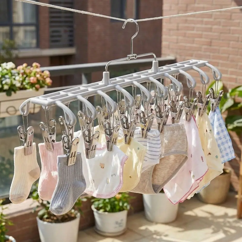 20 Clips Drying Clothes Hanger Non-marking Anti-Slip Sock Underwear Rack Rustproof Corrosion-Resistant Trouser Hanging Hook