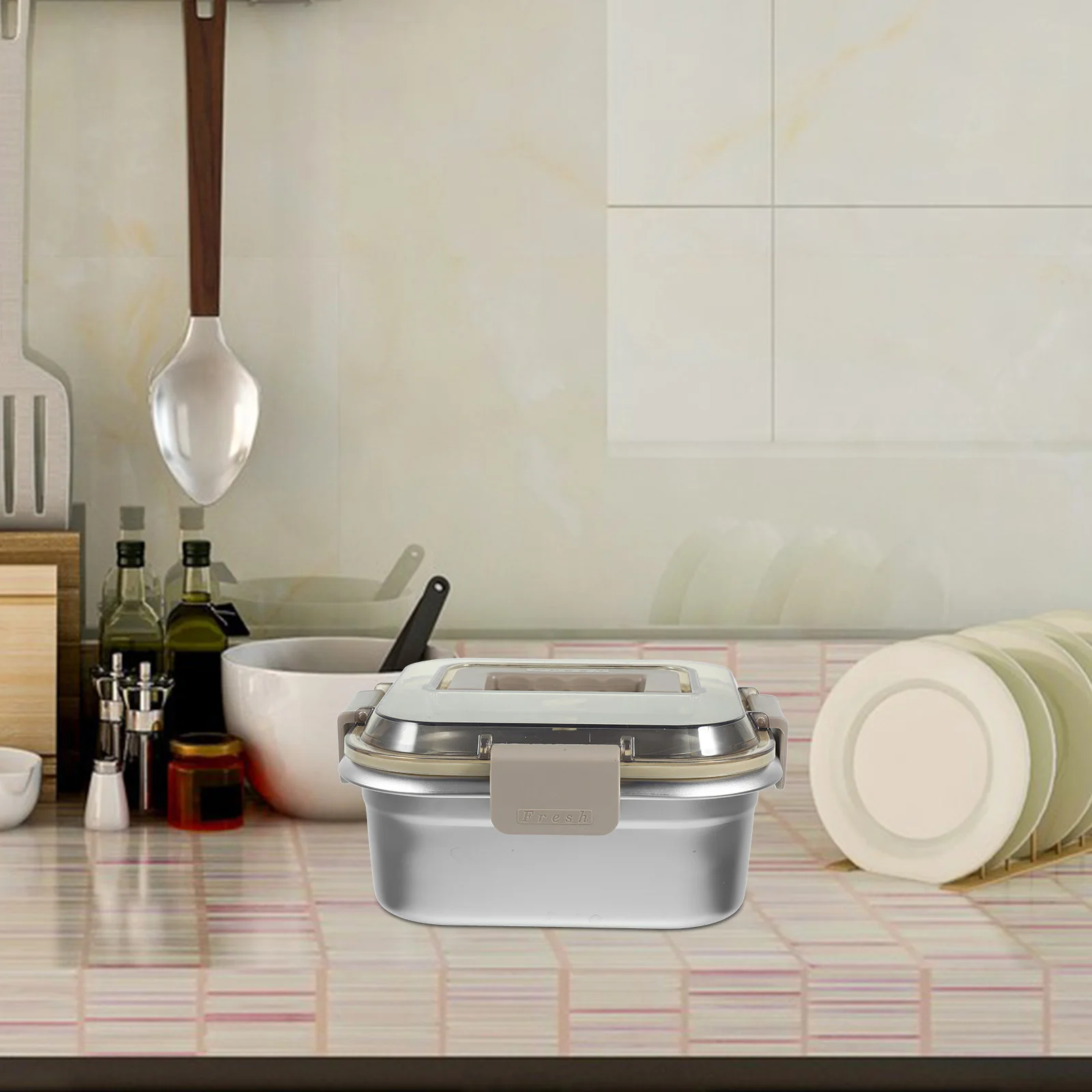 

Stainless Steel Food Container 1600ml Large Capacity Fresh Keep Box with Handle for Fridge Vegetable Fruit Storage Kitchen
