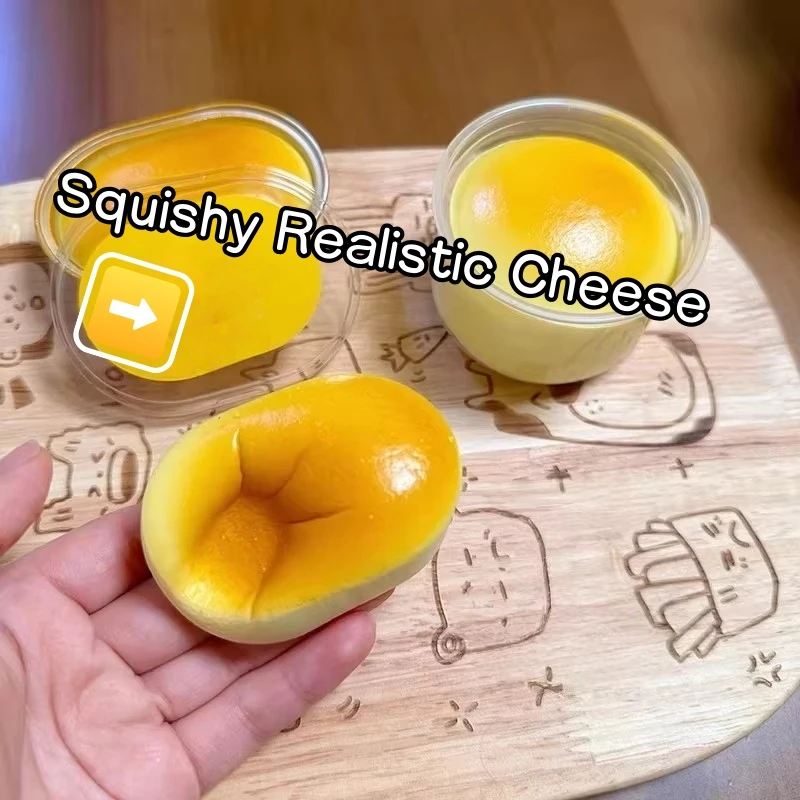 1PC Squishy Realistic Cheese Cake Slow Rebound Stress Relief Decompression Toys Semi-Cooked Cheese Prank Toys Sticky Fingers image 2