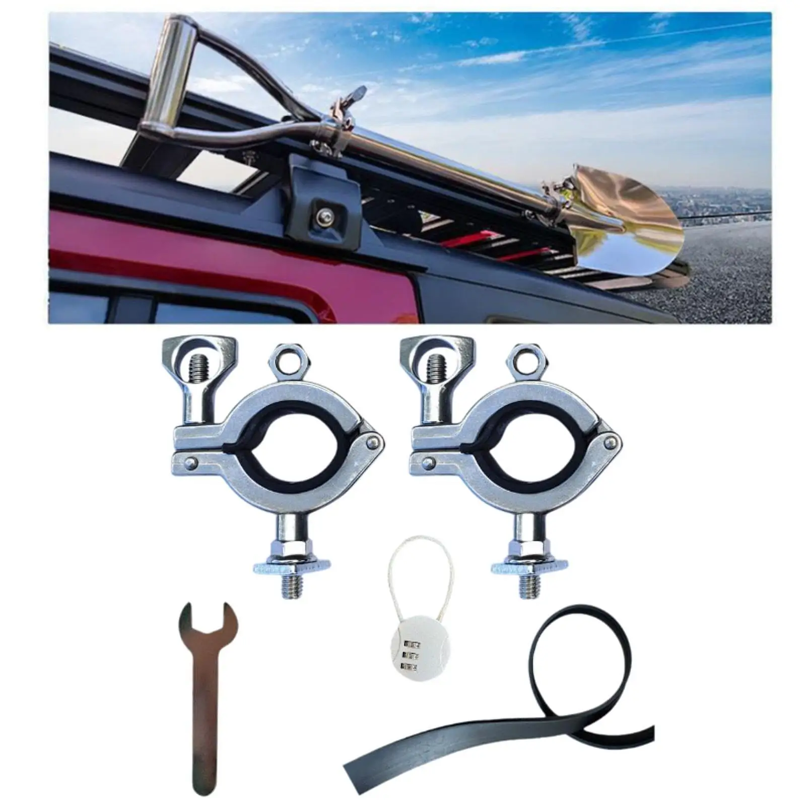 Roof Rack Shovel Mount Universal Stainless Steel Clamp Auto Overlanding Gear Holder for Camping Travel Off Road