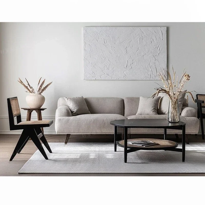 Japanese-style coffee table living room household solid wood rattan ins Changhong glass double-layer round simple modern 3