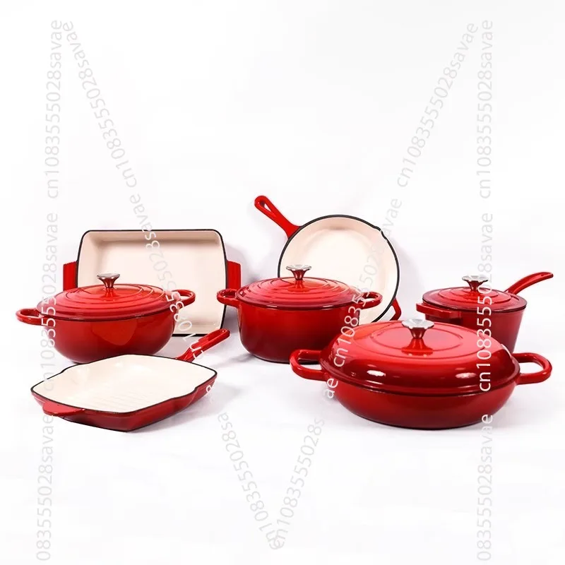 7-Piece Kitchen Enamel  Oven Cast Iron Cookware Casserole Soup & Stock Pots & Pans Set