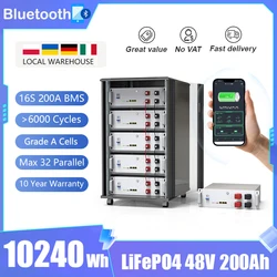 LiFePO4 48V 200Ah 10KW Lithium Battery 51.2V 100Ah 150Ah Bluetooth BMS Grade A 6000+ Cycles With CAN RS485 EU UKR No Tax