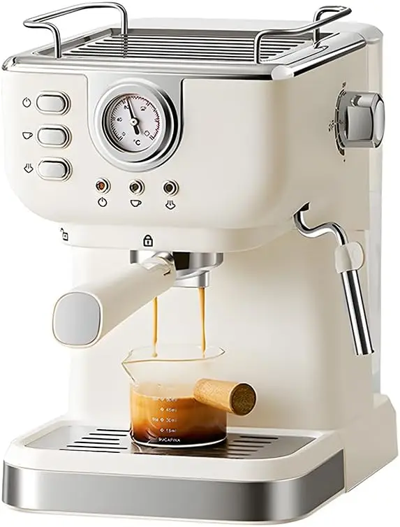 Cafetera Espresso de acero inoxidable de 20 Bar con Espumador de leche Varita de vapor 2 en 1 1050W Capuchino semiautomático Latte M
