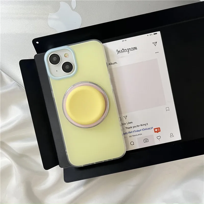 South Korea Simple Macaron Impact Strap for iPhone Magnetic Stand Anti-fall Full Package iPhone 13 12 15 14Pro Max