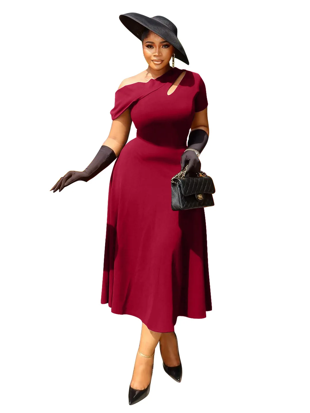 8117 Abito estivo da donna con collo asimmetrico scava fuori tinta unita in vita 2025 Party Summer Elegantes Casual Y2k